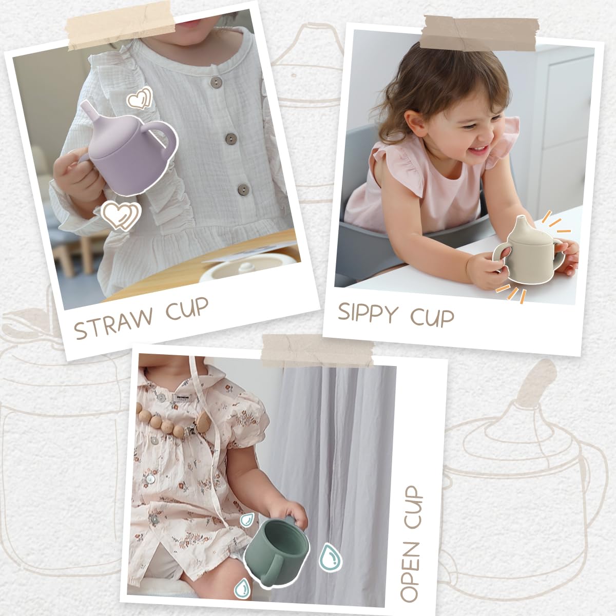 Moonkie Silicone Baby Sippy Cups | 3 Stages Training Cup Straw Cup for Infants Toddlers and Kid | 4 oz 2Pack