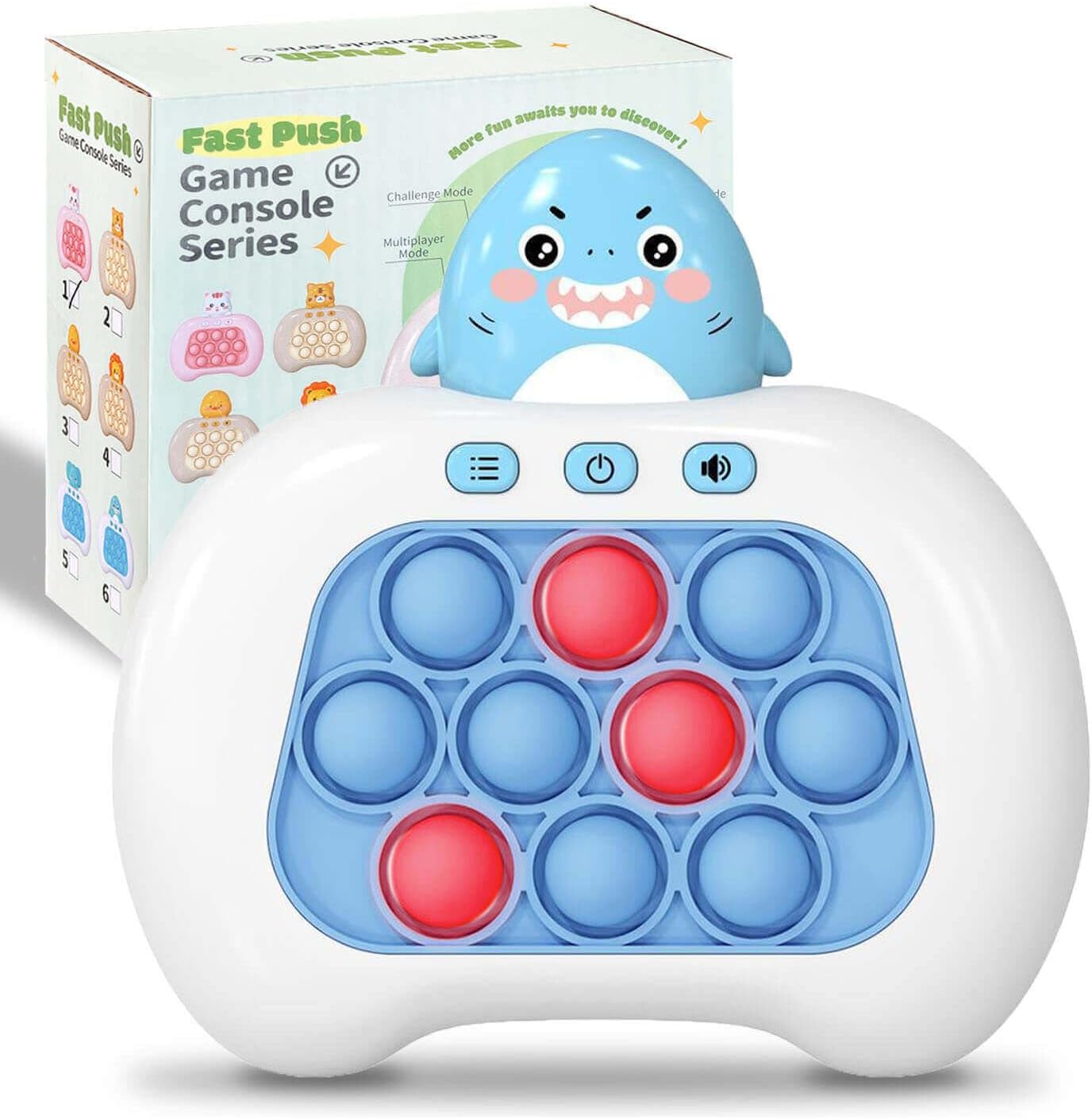 Fast Push Pop Game It Fidget Toys Pro for Kids Adults, Handheld Game Machine, Squeeze Poppet Sensory Electric Quick Push Bubble Toy, Birthday Gifts for Boys Girls Teens （Shark）