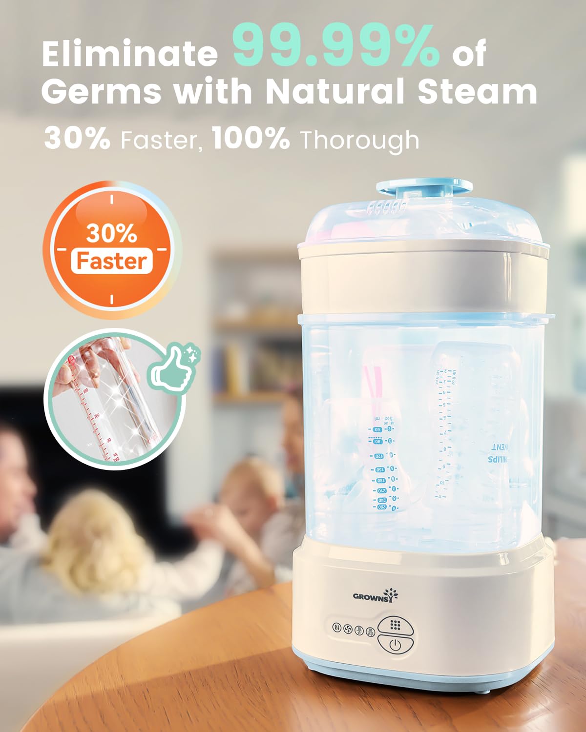 Bottle Sterilizer and Dryer, Compact Electric Steam Baby Bottle Sterilizer (Esterilizador de Biberones), Bottle Sanitizer for Baby Bottles, Pacifiers, Pump Parts Blue