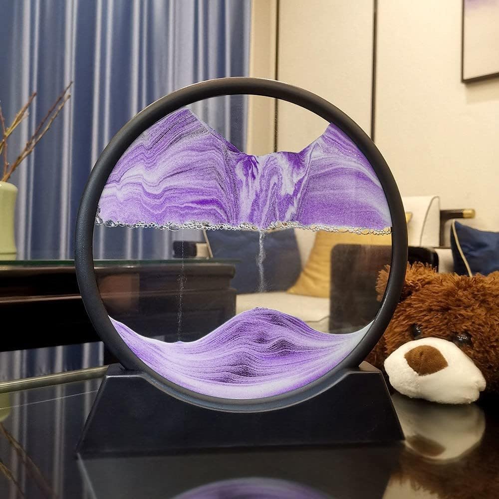 Moving Sand Art Picture in Motion Round Glass 3D Deep Sea Landscape, Calming Fidget Dynamic Sand Art Sandscapes, Sensory Relaxing Desktop Decor Art