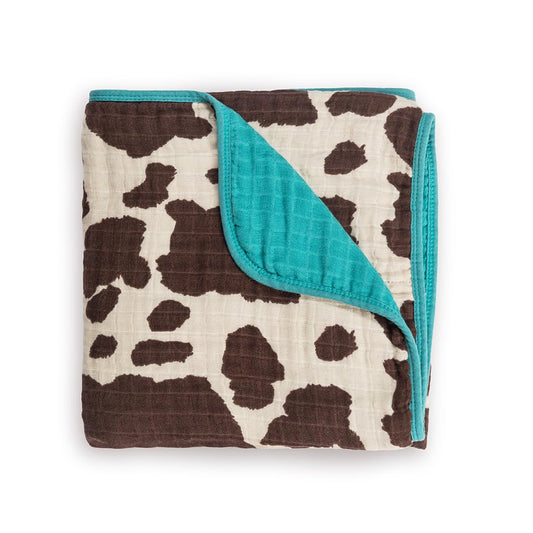 Itzy Ritzy Baby Blanket – Soft Cotton Muslin Multi-Use Blanket - Can Be Used as a Tummy Time Mat, Nursing Cover, Stroller Shade & More – Measures 30" x 40", Machine Washable (Cow Print)