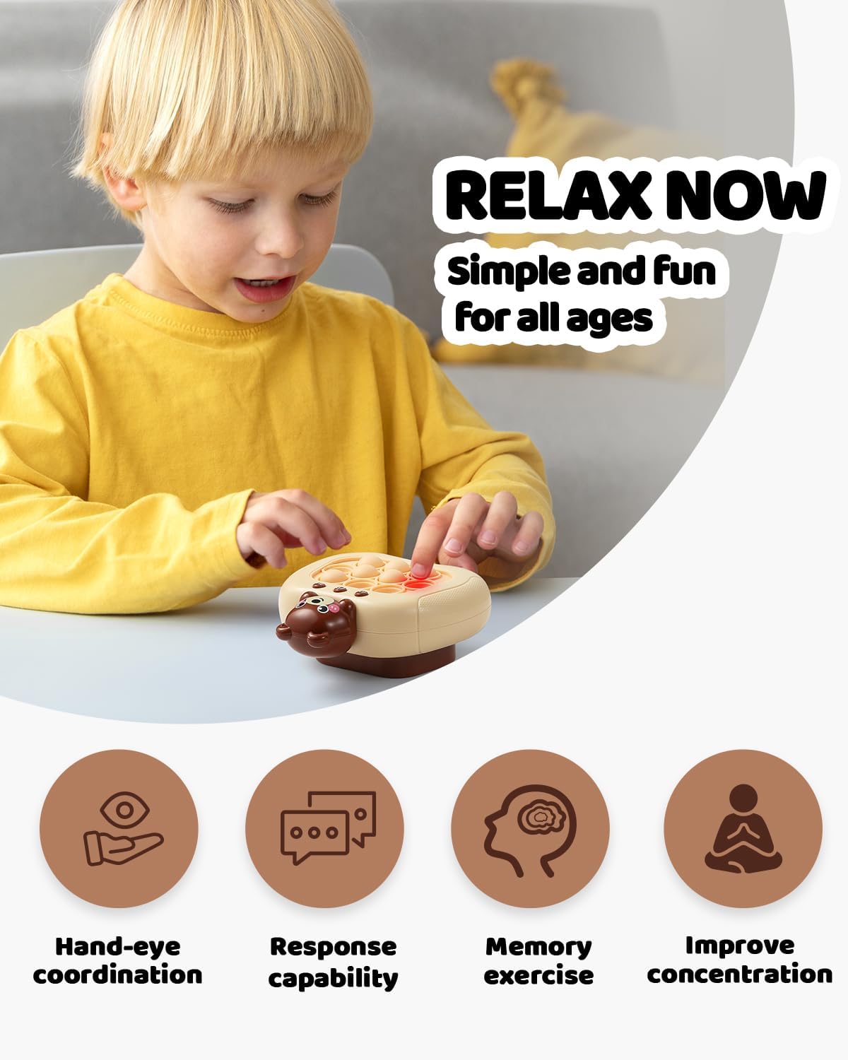 Quick Push Game Console ,4 Modes Games, A Toy Game Machine That Exercises Reaction Ability and Improves Concentration |Teens Boys & Girls Ages 3-12 Years Old & Up (Brown)