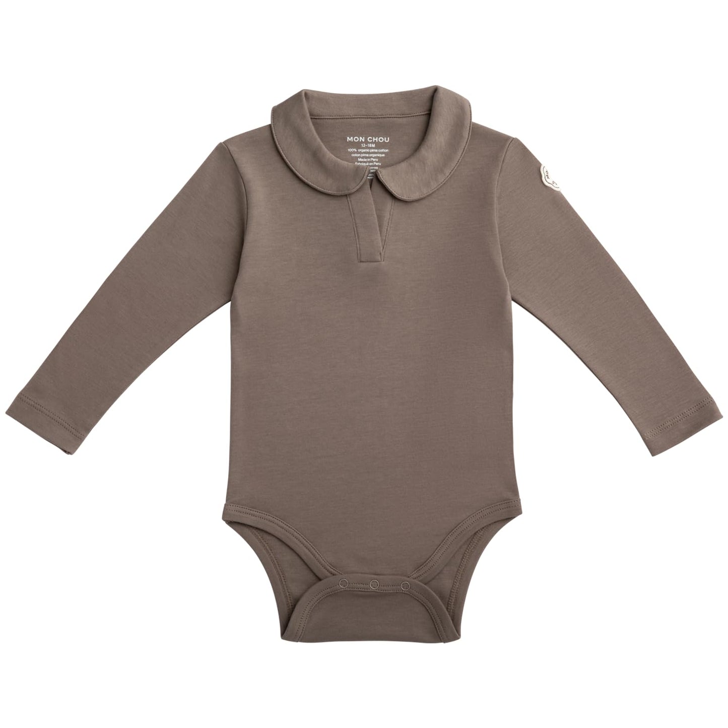 MON CHOU Premium Long Sleeve Bodysuit - Luxuriously Soft, 100% Pima Cotton Baby Bodysuit with Collar - Organic Cotton Baby Clothes (Cocoa, 3-6 Months)
