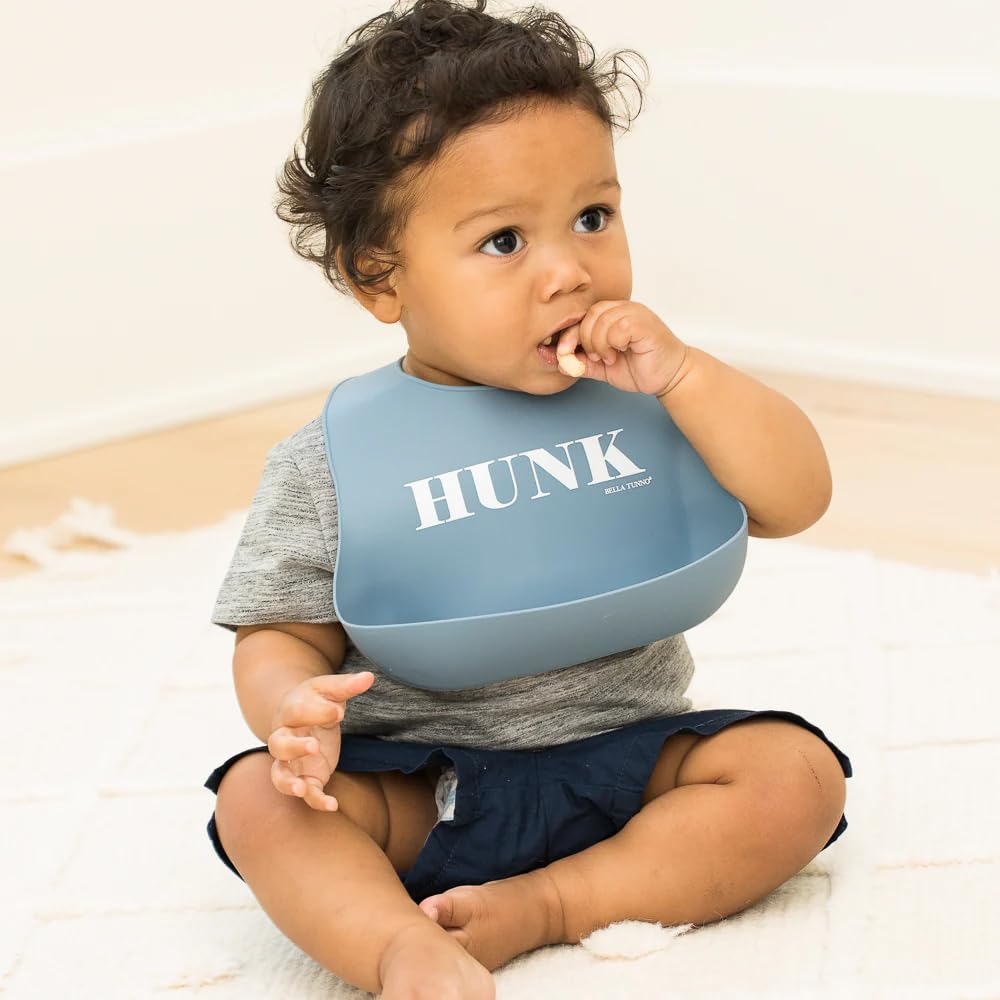 Baby Bib for Eating by Bella Tunno, Waterproof Silicone Bib with Large Food Catcher, Adjustable Fit for Babies 4-12 months & Toddlers 1-3 Years, Boys & Girls, Hunk