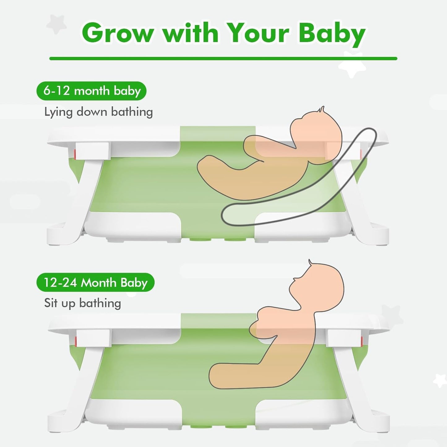 Collapsible Baby Bathtub,Baby Bath Tub with Soft Cushion & Thermometer,Baby Bathtub Newborn to Toddler 0-36 Months,Portable Travel Baby Tub