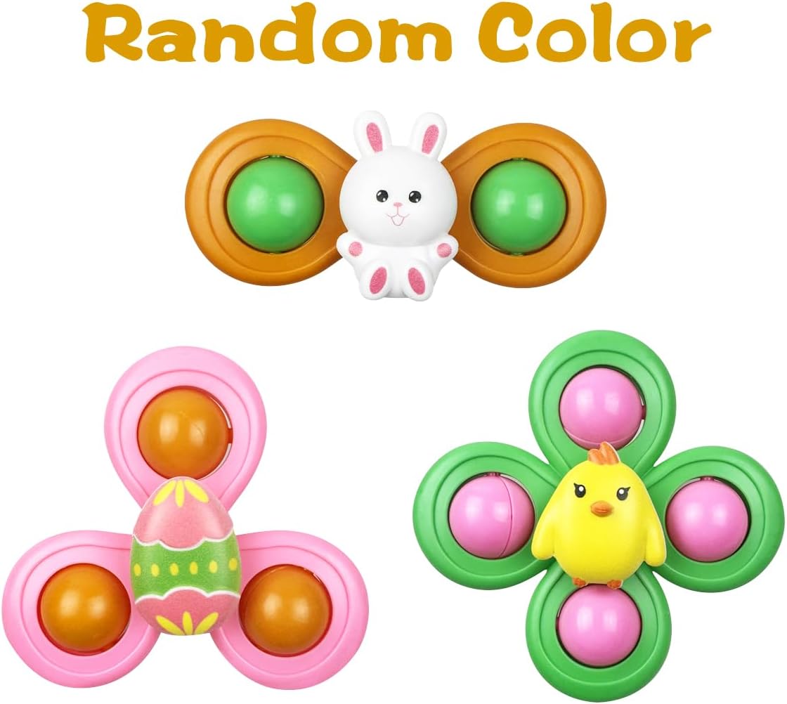 Jofan 3 Pack Easter Suction Cup Spinner Toys for Baby Toddlers Kids Easter Basket Stuffers Gifts Fillers Party Favors