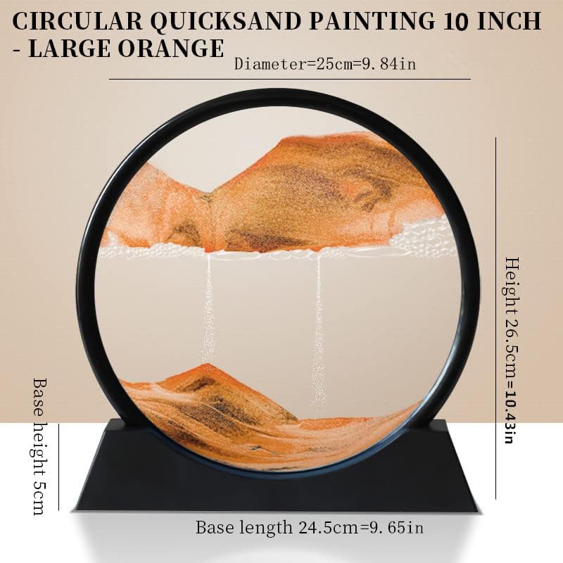 Moving Sand Art Picture 3D Deep Sea Sandscapes Sand Art Liquid Motion Bubbler Timer for Adult Kid Desktop Art Toys for Home Decor and Office(Round+Gold+10In)