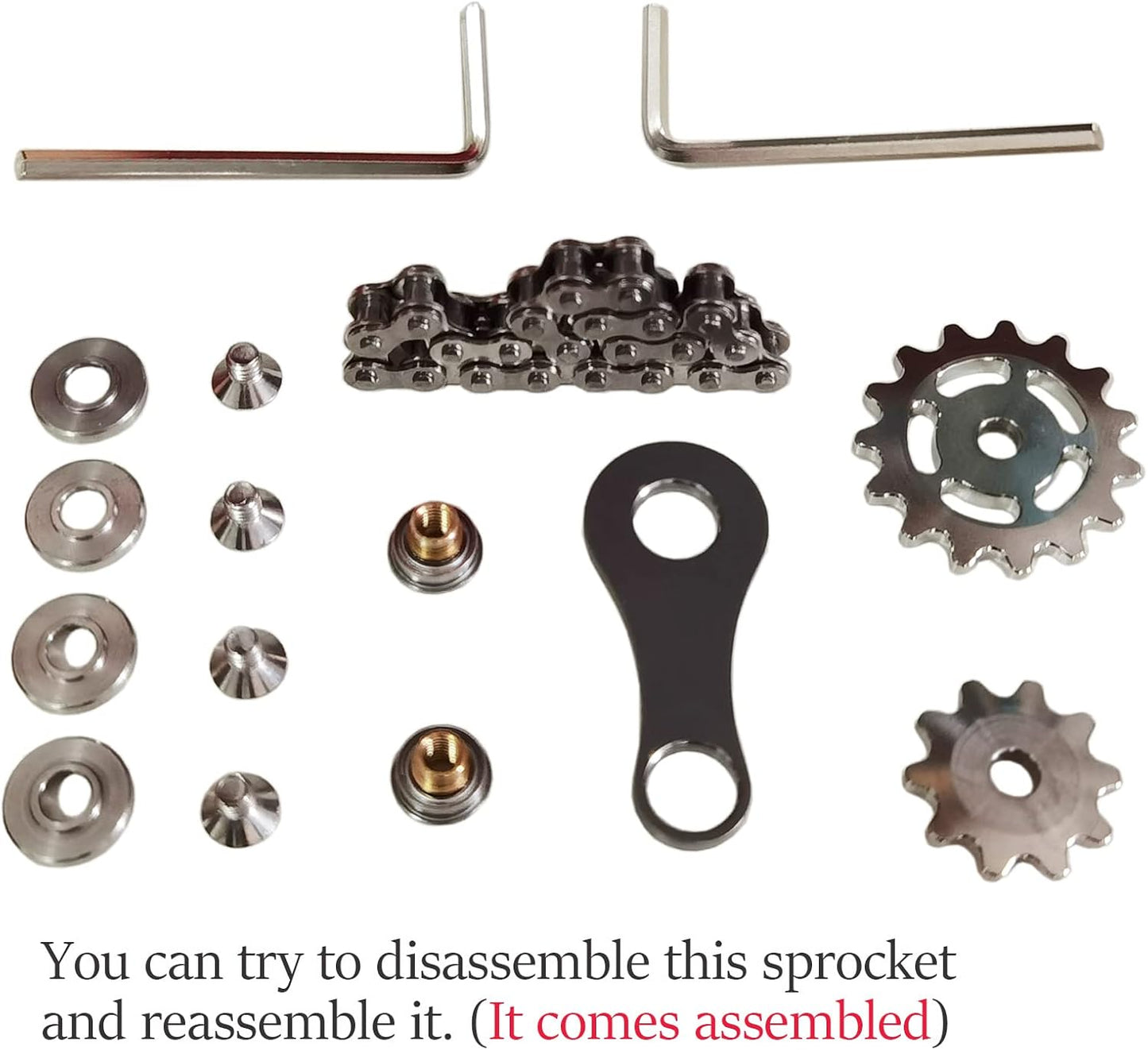 Stainless Steel Sprocket Fidgets Chain Fidget Cube Gears Linkage Bike Chain Novelty Fidget Block Kinetic Desk Toy Metal EDC Focus Meditation Break Bad Habits ADHD (Colorful+Black)
