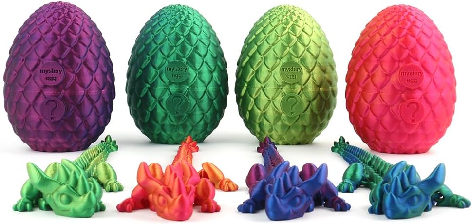 STONESTAR 3D Printed Dragon Fidget Toys, 12" Full Articulated Dragon in Mystery Egg, Home Office Decor Executive Desk Toys Xmas/Easter Gift for Dragon Lovers (Laser Red)