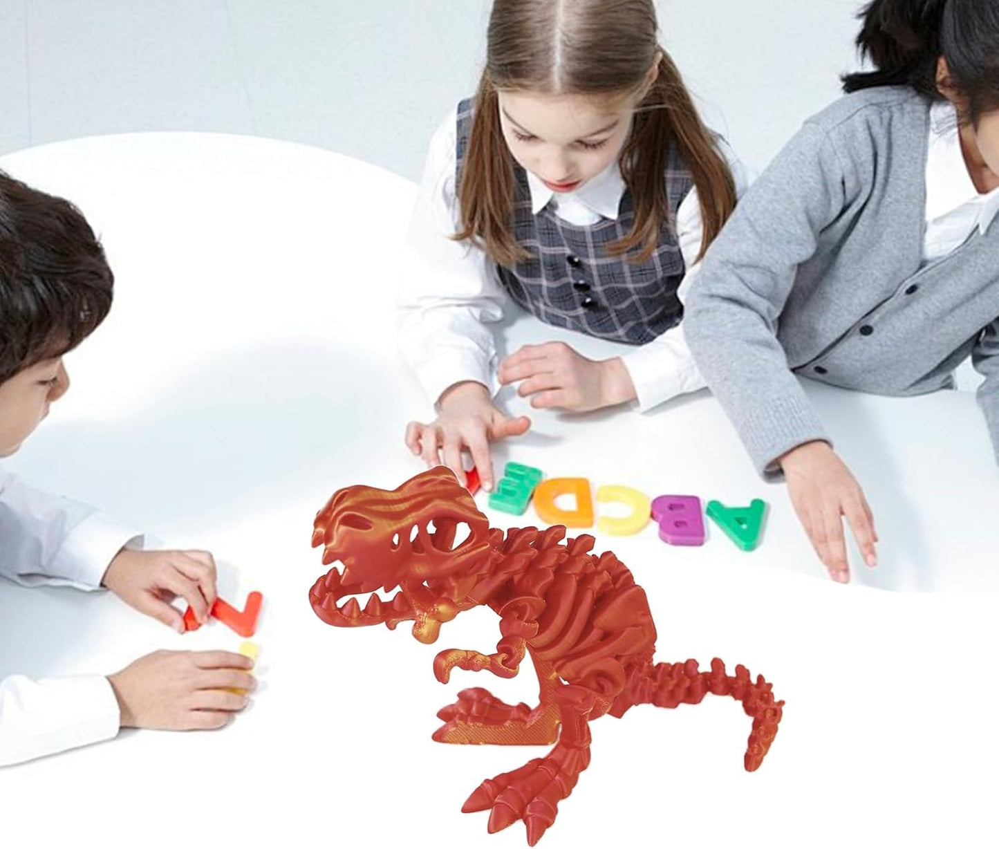 3D Printed Dinosaur Bone Skeleton Tyrannosaurus Rex with Movable Jaw Fidget Dinosaur Toys Full Articulated Dinosaur Executive Desk Toys Home Office Decor, Red