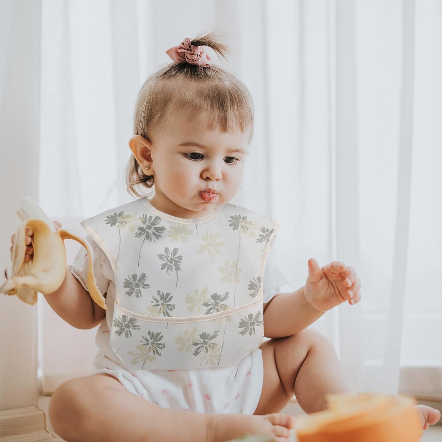 Mess Proof Baby Bib 3 Pack, Waterproof Led Weaning Baby Feeding Bibs with Food Catcher, Travel Feeding Bibs