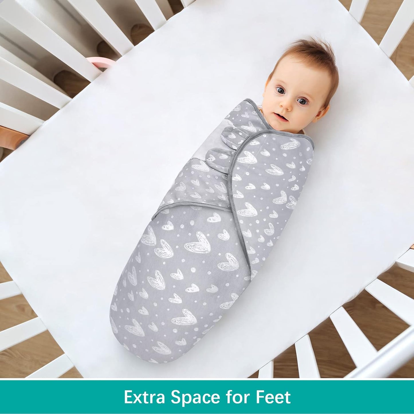 Biloban Baby Swaddles 0-3 Months for Boy Girls, Newborn, Organic Cotton Adjustable Blanket, Lovely Grey Print, 2 Pack