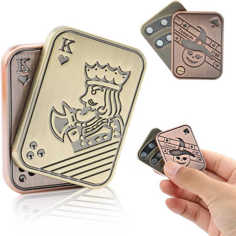 Magnetic Metal Fidget Toys - Metal Poker Push Card Fidget Slider Stress Relief Toy, Men’s EDC Toy Fidget Toy Haptic Coin, Office Desk Toys Gifts for Boyfriend and Father (New KK)