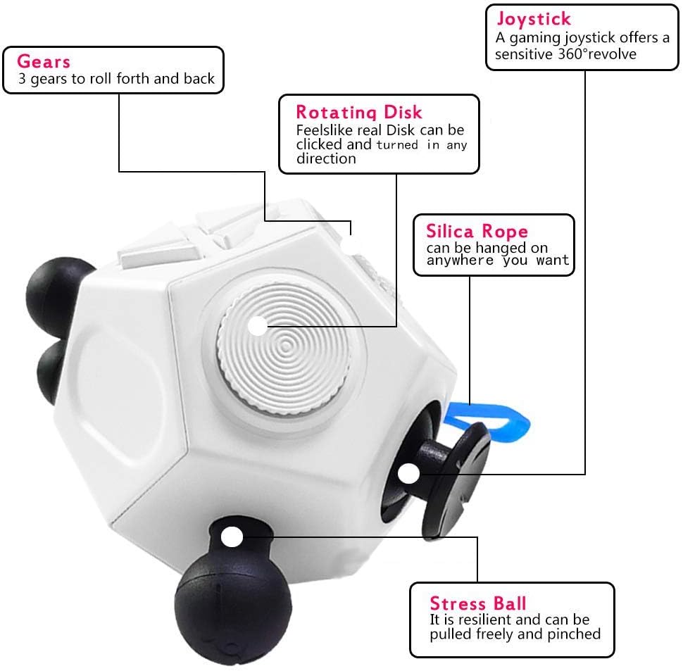 12 Sided Fidget Toys,Fidget Dodecagon Toys Anti-Anxiety,Relieves Stress and Autism for Kids ,Teens and Adults(White/A2)