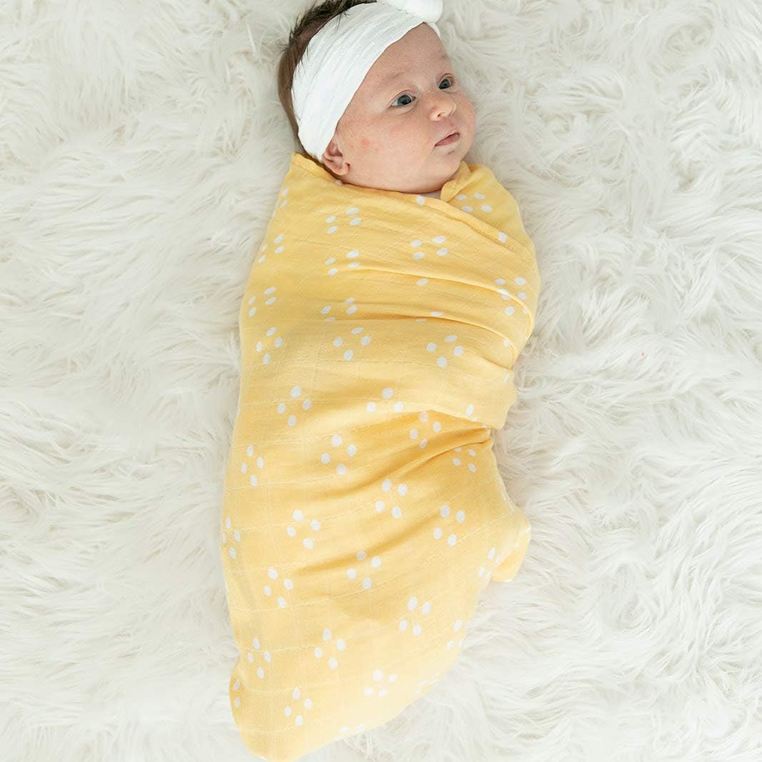 GRACED SOFT LUXURIES Premium Muslin Baby Swaddle Blankets 2 Pack | Large 47 x 47 inch | 100% Cotton Muslin Newborn Infant Swaddle Receiving Blanket Wrap (Floral Burst | Diamond Dot)