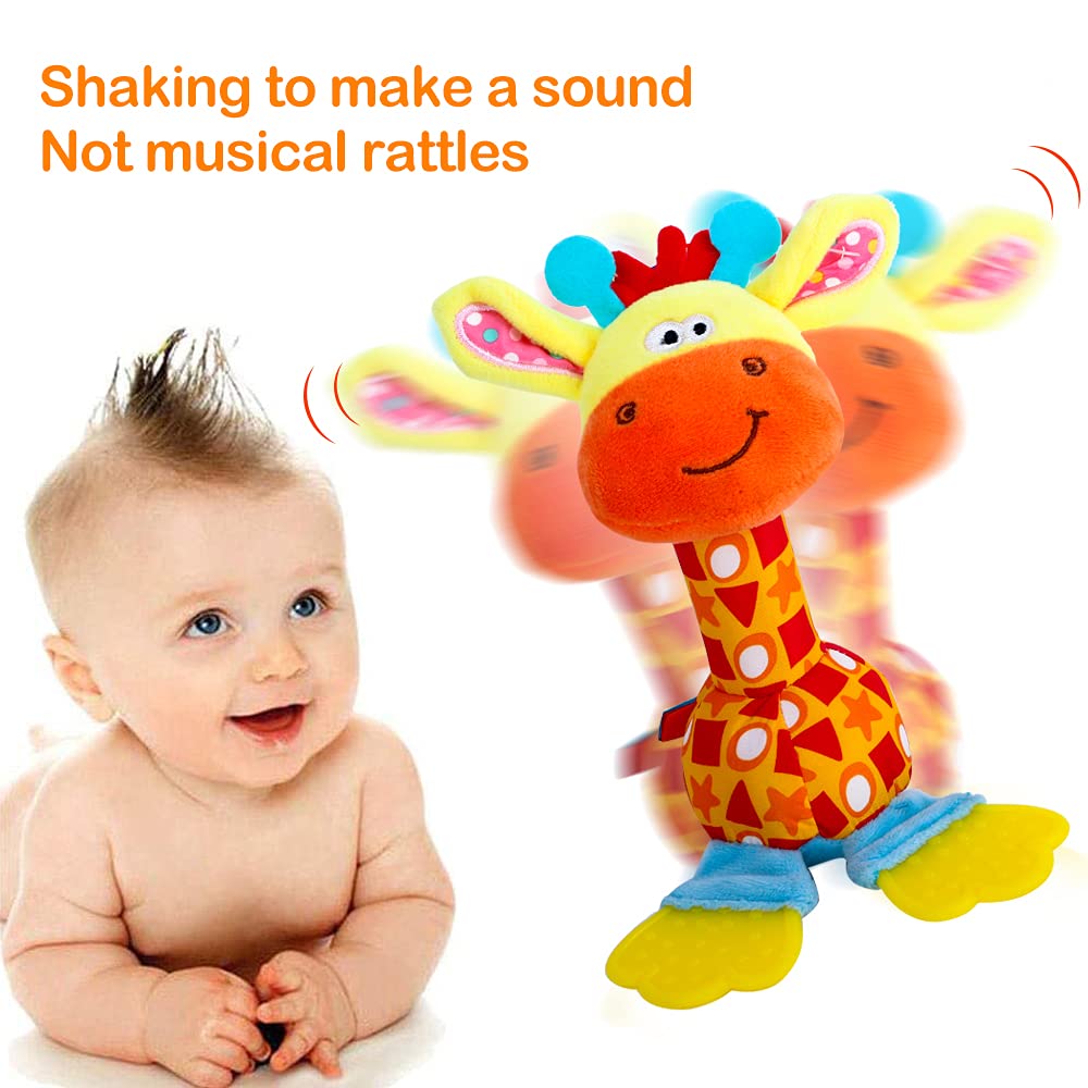 HUADADA Baby Soft Rattles Shaker, Infant Developmental Hand Grip Toys, Sensory Learning Toys with Teether, Sounds for Baby, 3-6-9-12 Months Old