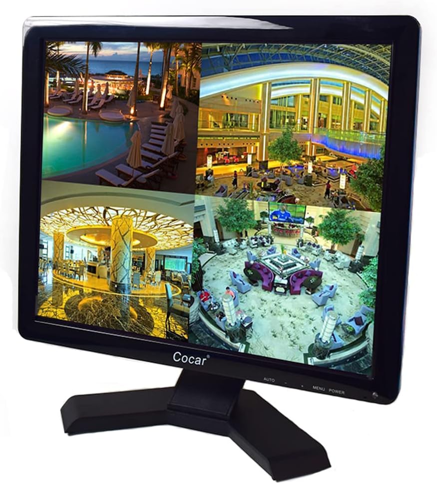 Cocar CCTV Security Monitor, 17 inch BNC Monitor with VGA HDMI AV Built-in Speaker 4:3 HD Display LCD Screen Display with USB Media Player for Home Surveillance Camera STB PC
