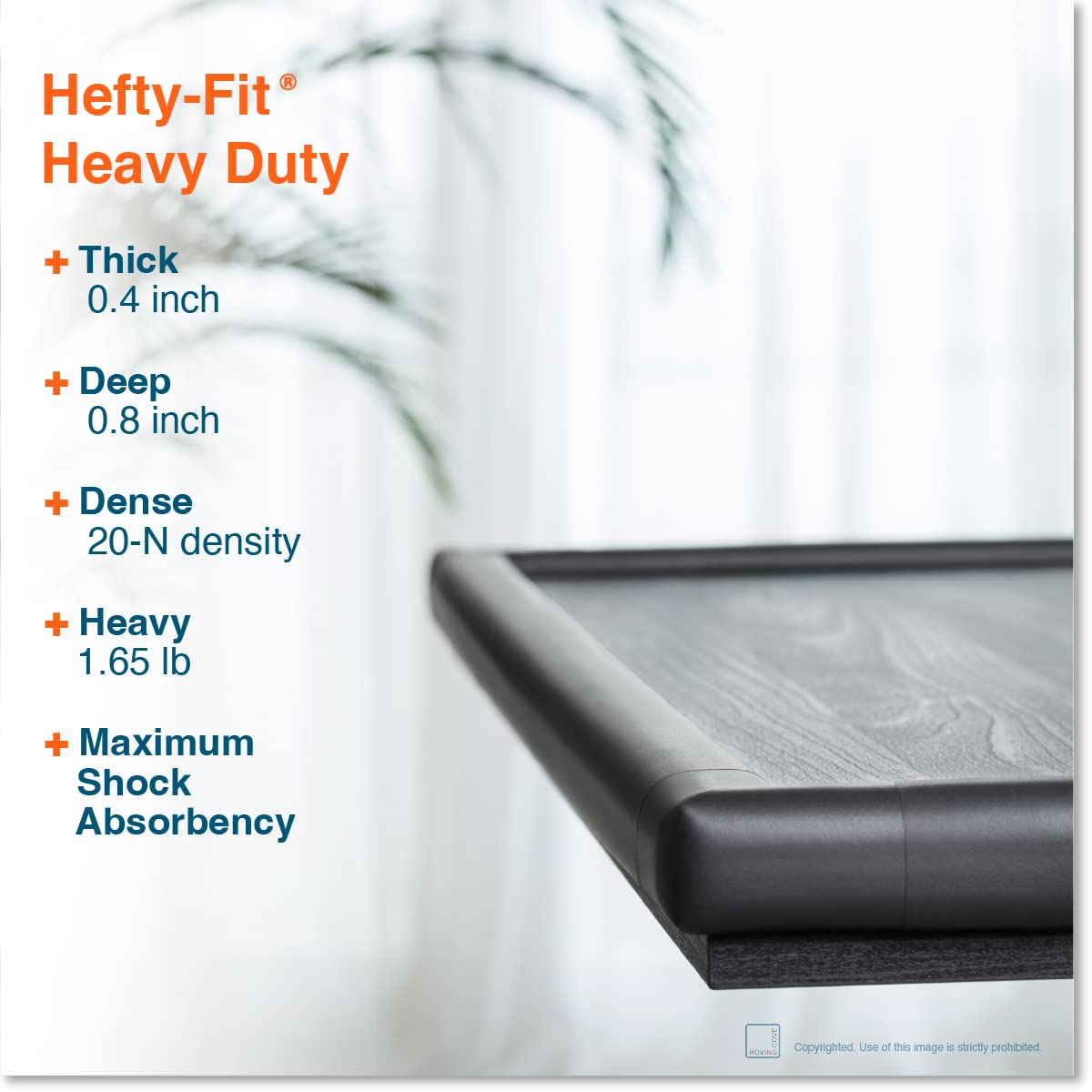 Roving Cove HeftyFit Edge Corner Protector Baby Proofing (Large 18ft Edge 8 Corners), Heavy-Duty, Soft NBR Rubber Foam, Furniture Fireplace Safety Bumper Guard, 3M Adhesive, Onyx Black