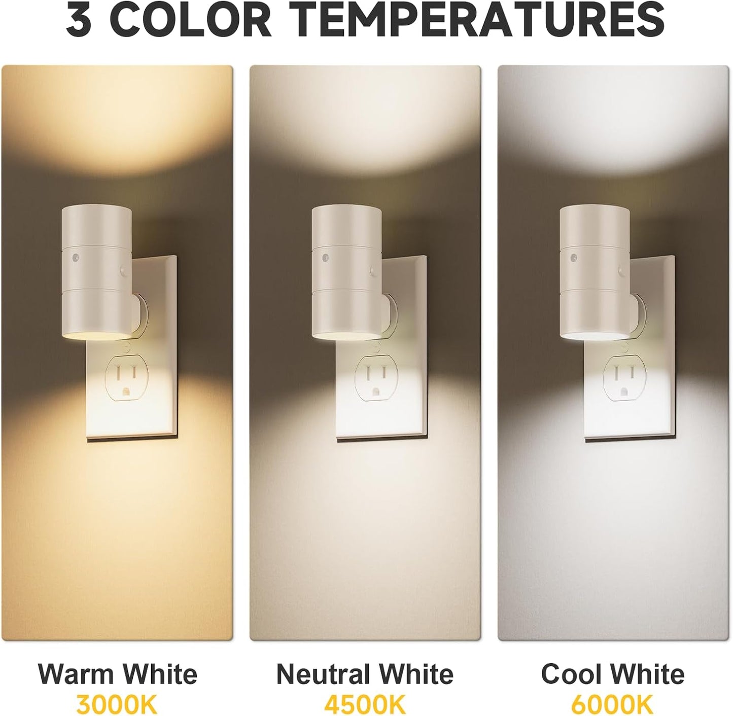 NIORSUN Night Lights Plug Into Wall,Plug in Night Light with 3 Light Modes,Ultra-Slim Design,Dusk to Dawn Sensor,0-100LM Dimmable Night Light for Hallway Bathroom Stairway Bedroom,White,4 Pack