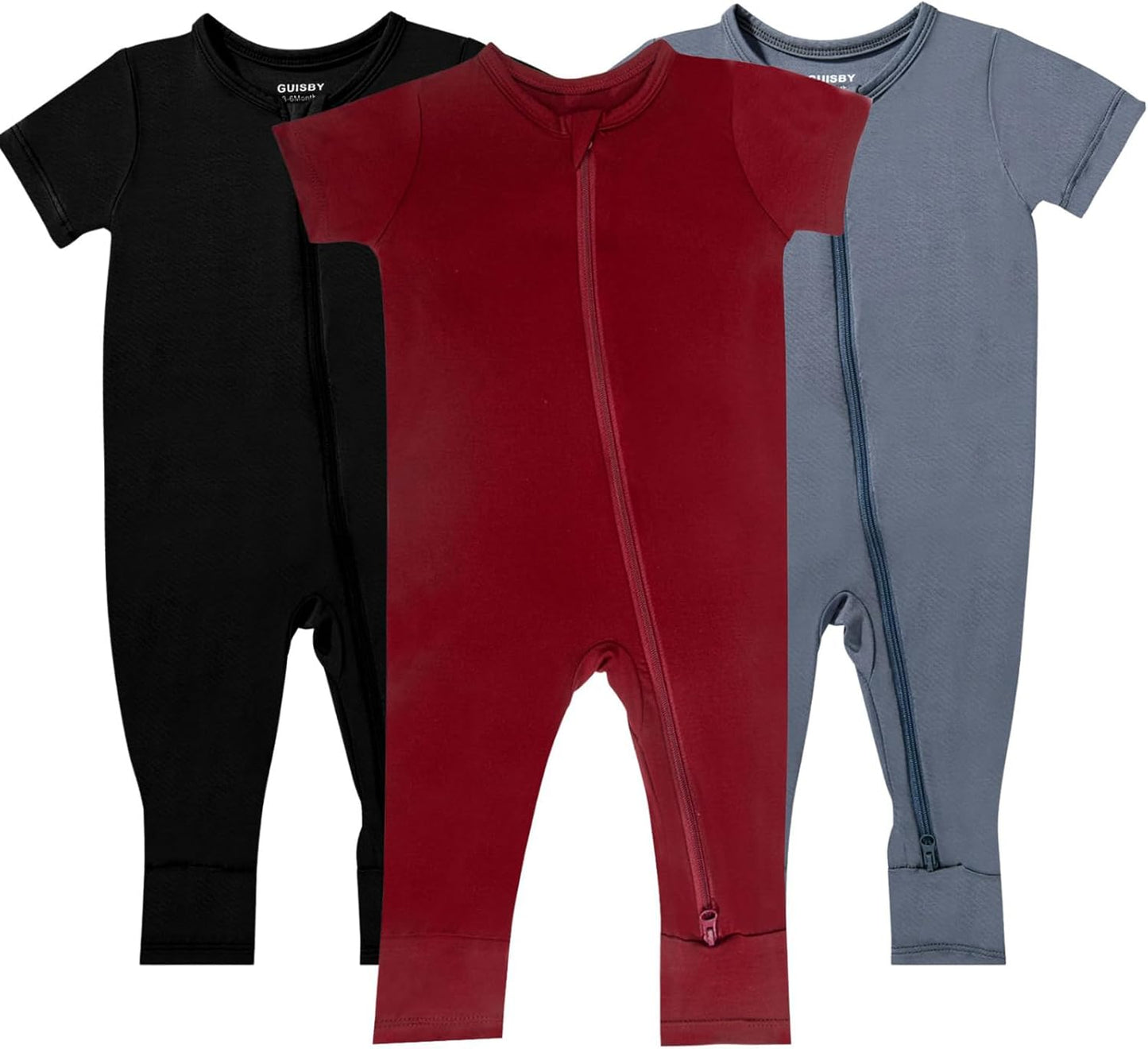 GUISBY Rayon Made from Bamboo Baby Pajamas, Summer Short Sleeve Footless Rompers, 2 Way Zipper Sleeper