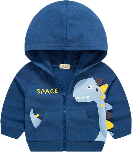 Toddler Boys Full Zip Dinosaur Hoodies Comfortable Sweatshirt