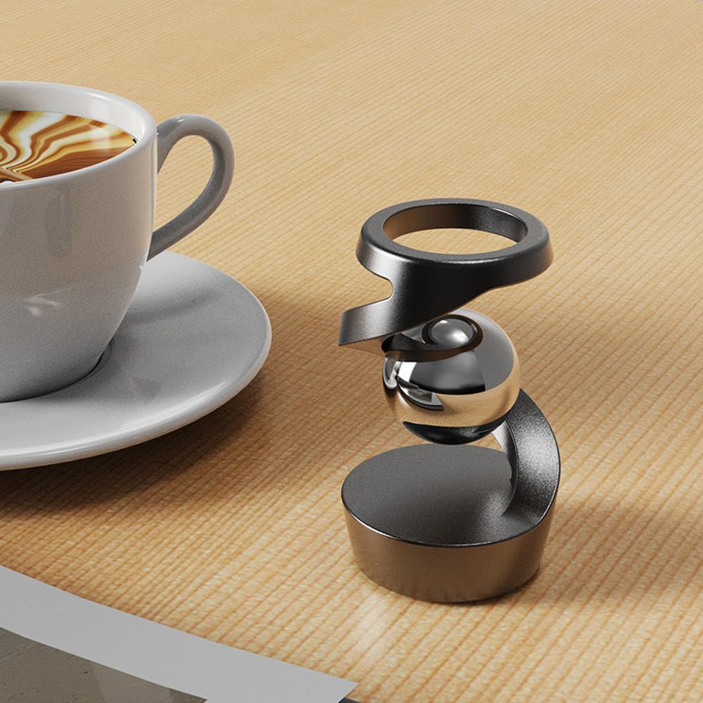 Aerospace Aluminum Adult Fidget Spinner: Optical Illusion Desk Toy, Gravity-Defying Metallic Shape, Stainless Steel Sphere, Stress Relief Kinetic Sculpture (Black Silver)