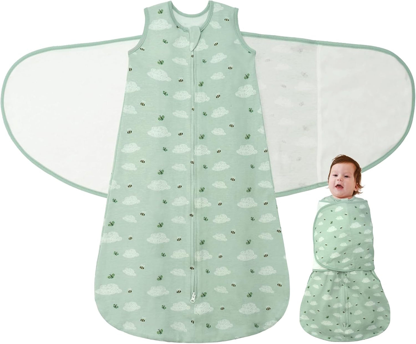 Newborn Baby Swaddle Sleep Sack 100% Cotton 1.0 Tog Wearable Blanket for 0-3, 3-6, 6-12 Months Transition Swaddler Wrap 2 Way Zip Adjustable, Easy Diaper Change, Soft & Breathable Sleepsuit