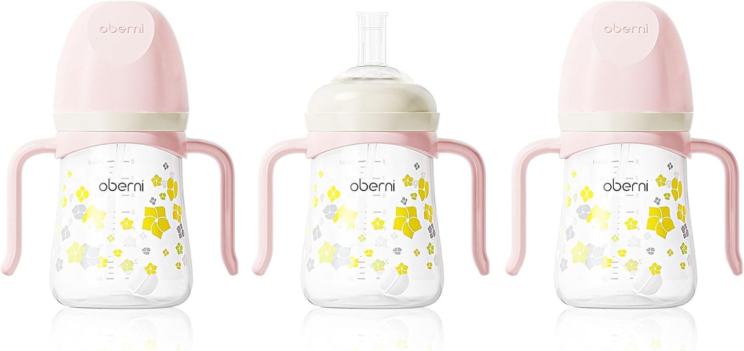 Toddler Sippy Cup 10oz, Weighted Straw Baby Drinking Water Bottle with Valved Spout for 6+ Months, 300ml/Pink/3Pack