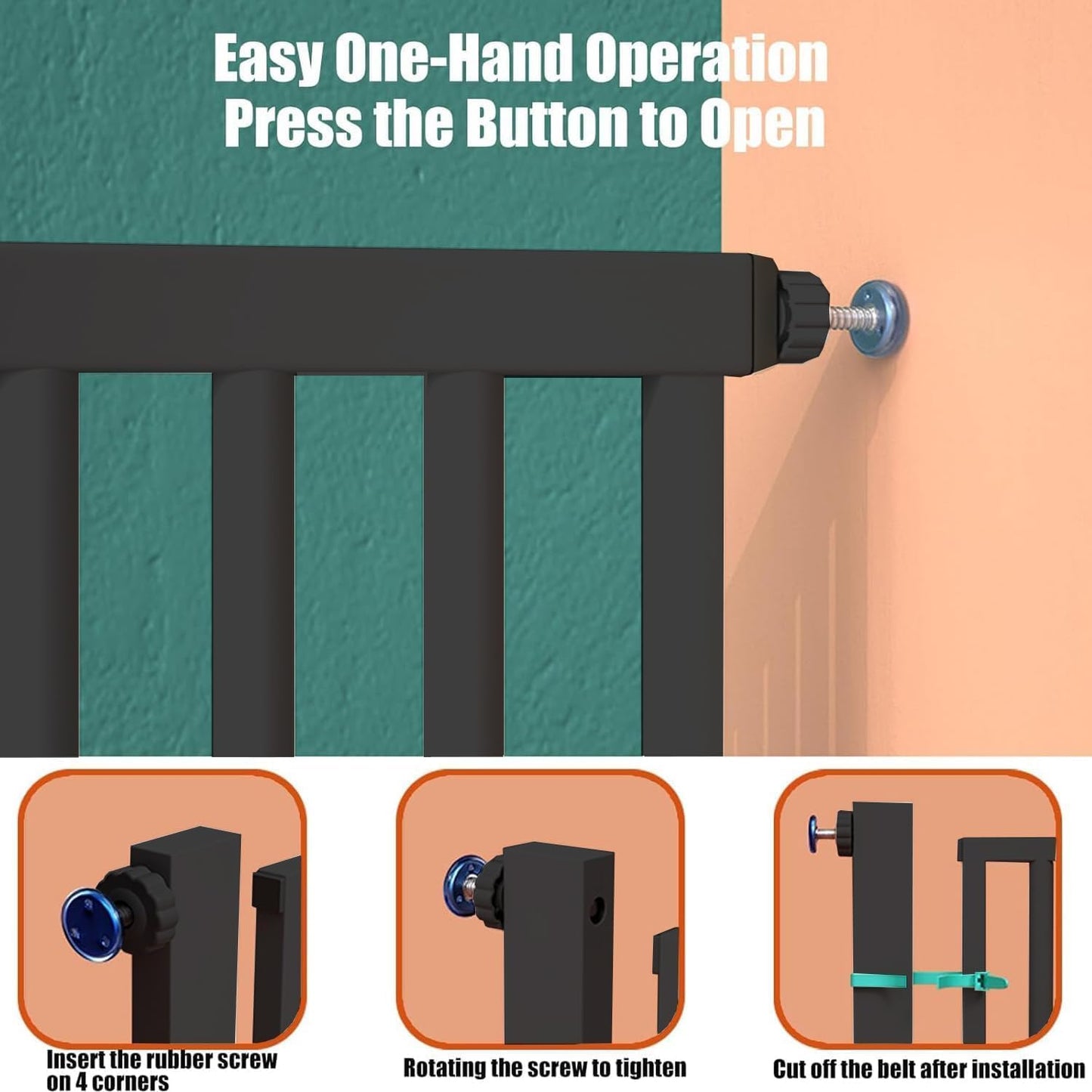 55.1 Inch Tall Baby Gate Auto Close Dog Gate Adjustable 29.92"- 48.03" Wide Pressure Mounted Walk Through Swing Pet Gate for Doorways (Black, 29.92"- 48.03")