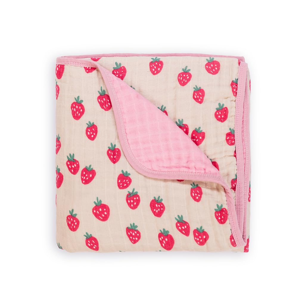 Itzy Ritzy Baby Blanket – Soft Cotton Muslin Multi-Use Blanket - Can Be Used as a Tummy Time Mat, Nursing Cover, Stroller Shade & More – Measures 30" x 40", Machine Washable (Strawberry)