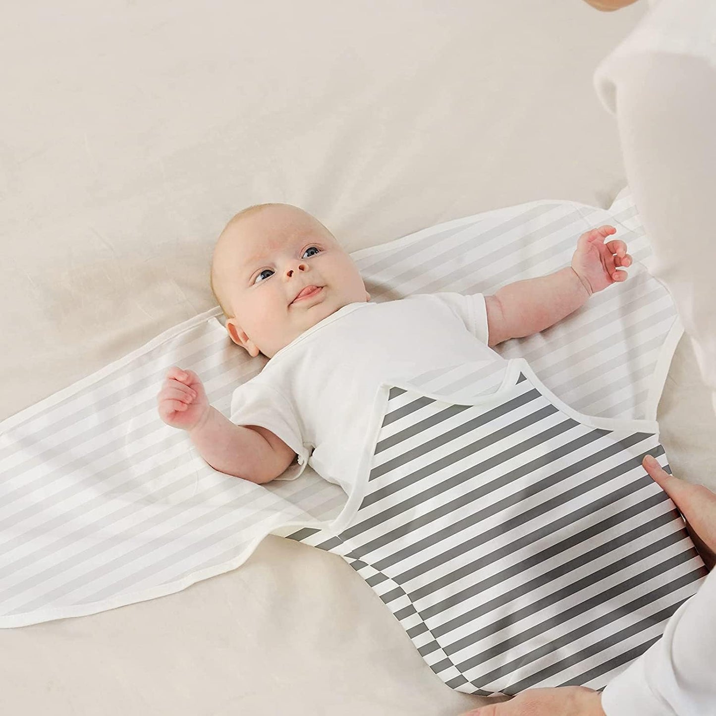 GLLQUEN BABY Swaddle Blankets for Baby Boy Girl, 3-6 Months, Gray Elephant Star & Stripe, 3 Pack Wrap Set, Newborn Adjustable Swaddles Sleep Sack,(Medium/Large)