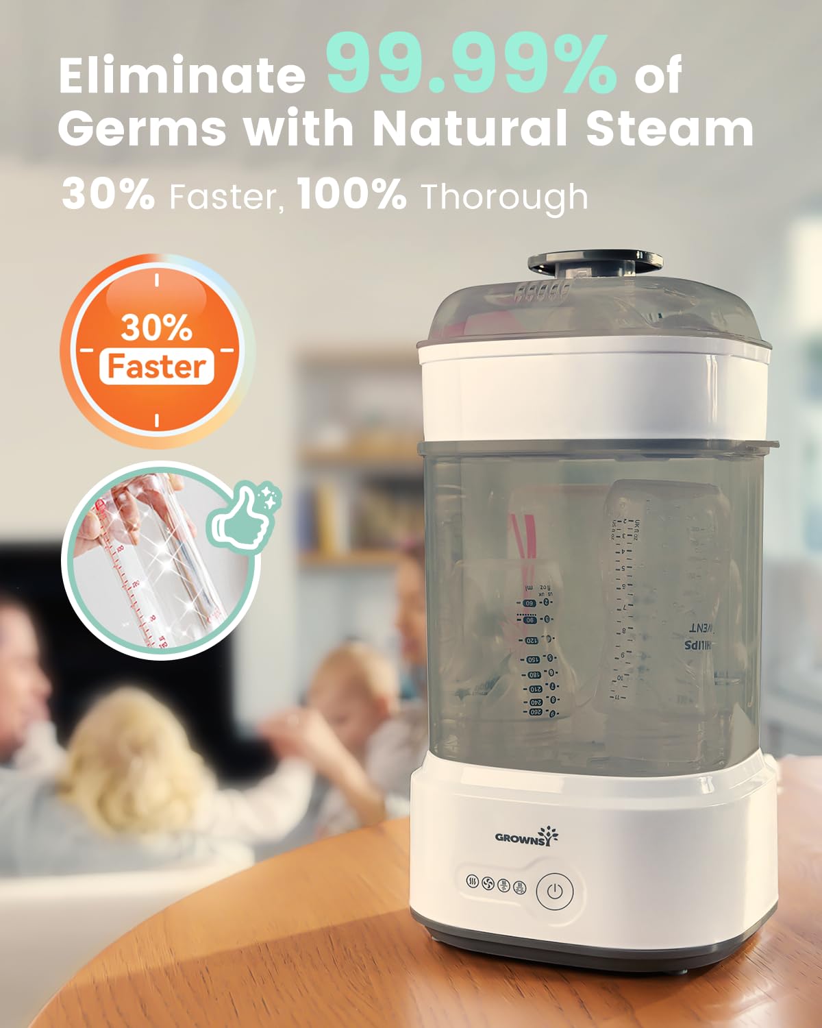 Bottle Sterilizer and Dryer, Compact Electric Steam Baby Bottle Sterilizer (Esterilizador de Biberones), Bottle Sanitizer for Baby Bottles, Pacifiers, Pump Parts Black