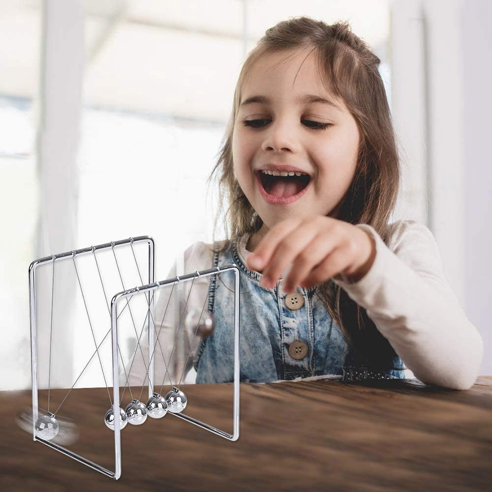 Newton’s Cradle Unique Stainless Steel Newtons Cradle Balance Balls All-Metal Physics Science Newton Pendulum for Home Office Decor Ornament Educational Desk Toy