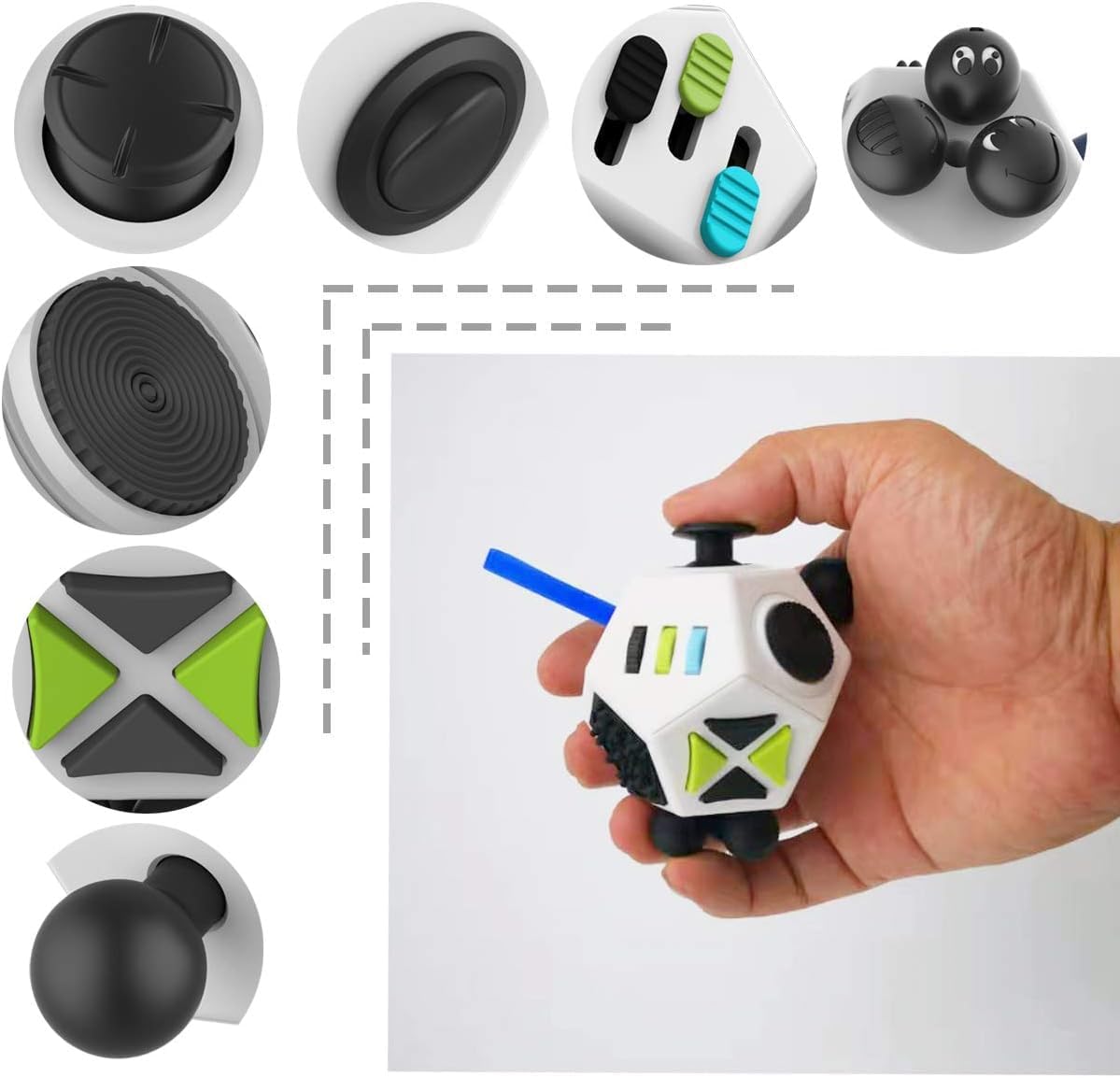 Fidget Dodecagon –12-Side Fidget Toys Cube Relieves Stress and Anxiety Anti Depression Cube for Children and Adults with Autism (A2 White)