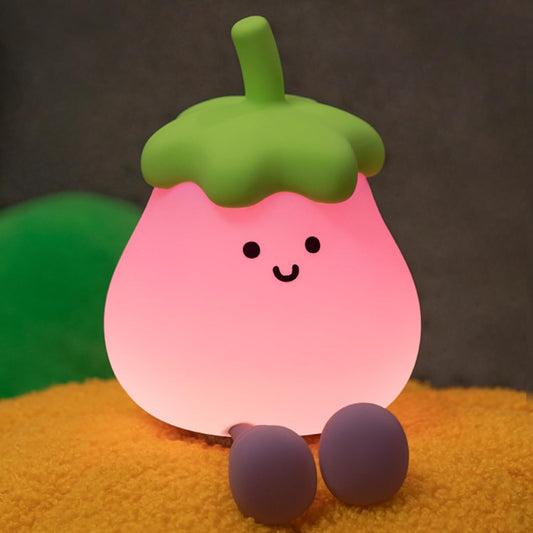 Eggplant Night Light for Kids, Cute Eggplant Sleep Lamp Squishy Silicone Kids Nightlight USB Rechargeable Portable Bedroom Night Lamp, Eggplant Gift Birthday Gift for Baby Girl Boy