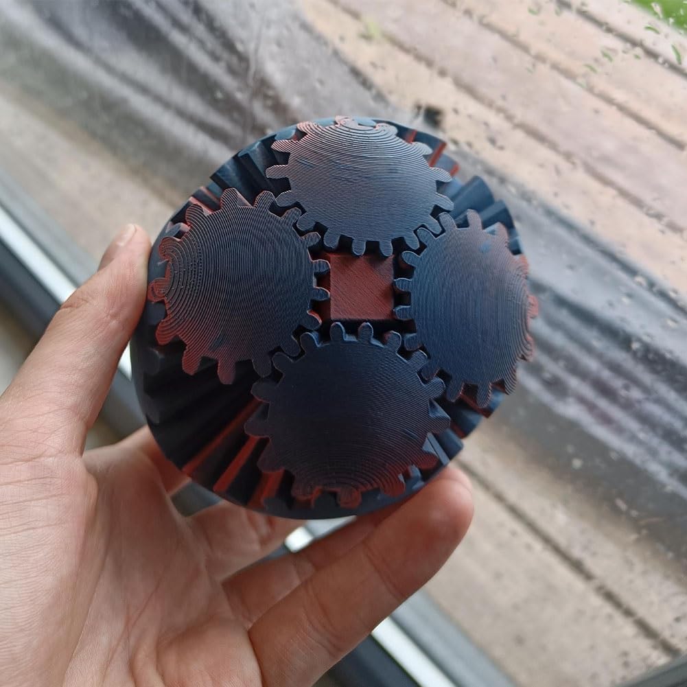 Gear Ball 3D Printed Gear Ball Fidget Toy, Gear Ball Fidget Toy, Perfect for Stress and Anxiety Relaxing fidget Toy, Desk Toy - Ideal for Sensory Needs and Autism (Laser Yellow Blue)