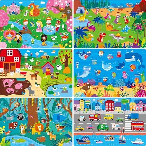 6 Pack Placemats for Kids, Non-Slip Washable Dining Mats, Reusable Jungle by SpriteGru