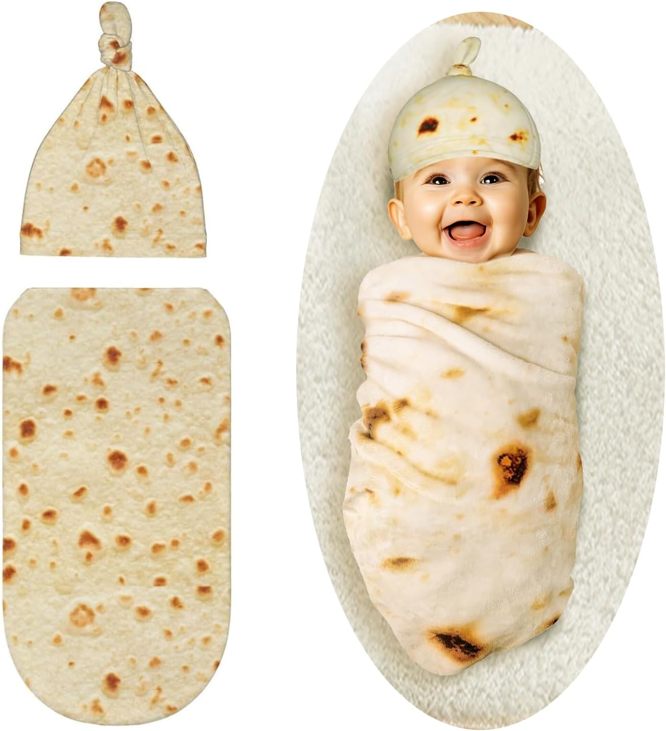 Baby Burrito Swaddle Blanket, Newborn Swaddle Blanket with Hat, Realistic Soft Flannel Blanket for Baby (20.8 Inchs)