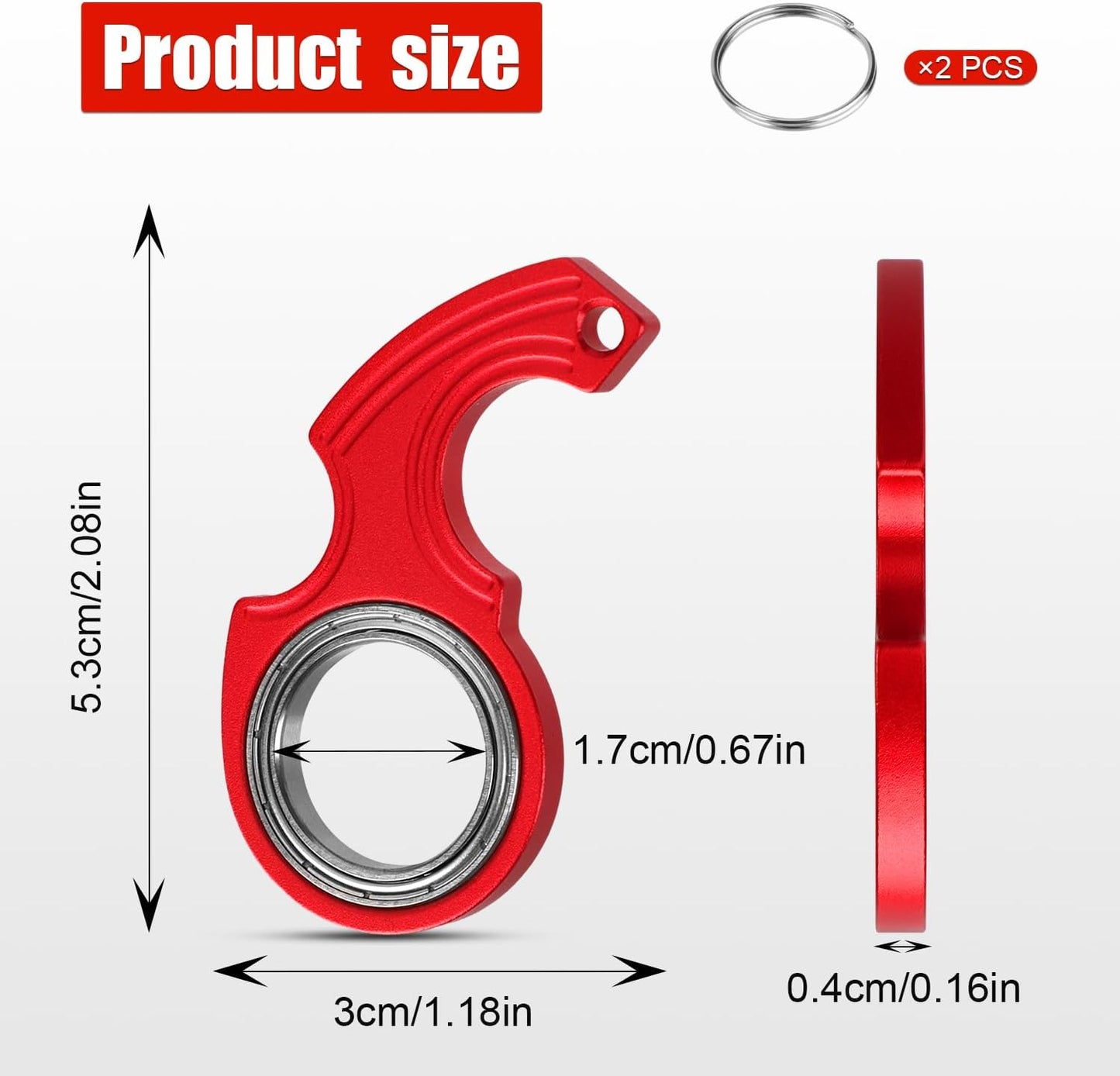 2pcs Key Chain Spinner Fidget Toy, Portable Finger Spinning Keychain with 2pcs Key Ring Funny Key Holder Toys for Adults Teens Finger Exercising (Red)