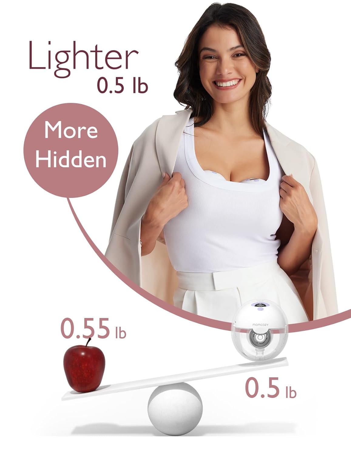 Momcozy M5 Hands-Free Wearable Breast Pump, Double-Sealed Flange for Baby-Like Comfort, 3 Modes & 9 Suction Levels, Portable Electric Pump – 24mm, 2-Pack Lilac
