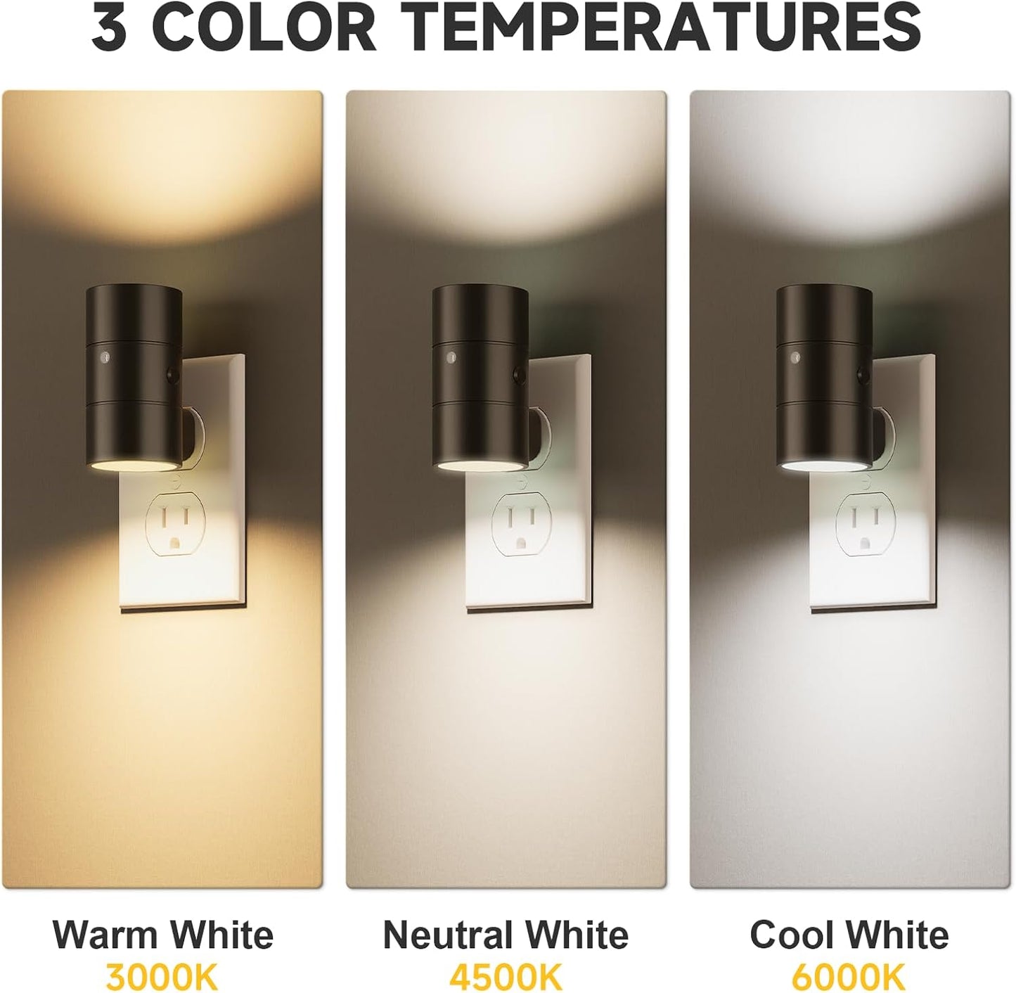 NIORSUN Night Lights Plug Into Wall,Plug in Night Light with 3 Light Modes,Ultra-Slim Design,Dusk to Dawn Sensor,0-100LM Dimmable Night Light for Hallway Bathroom Stairway Bedroom,Black,2 Pack