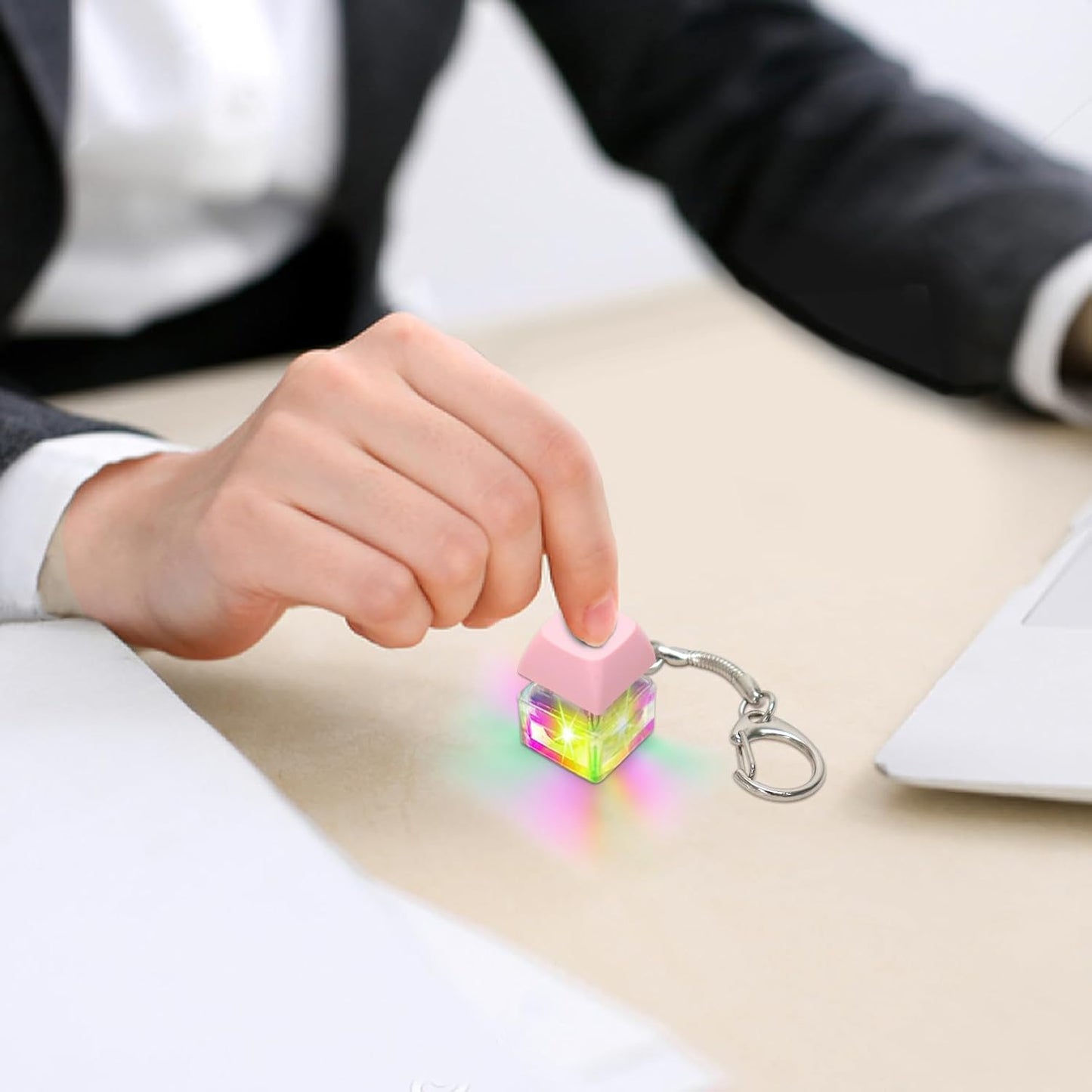 Keyboard Fidget Toys for Adults Keyboard Clicker with LED Light Keychain Fidget Sensory Fun Toys for Anxiety Decompression (Pink, 1P)