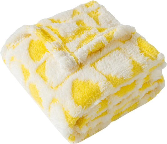 Fleece Baby Blanket for Girls 3D Checkerboard Design, Warm Cozy and Fluffy Infant Newborn Toddler Small Receiving Blankets for Crib Stroller, 30x40 Inches, Yellow