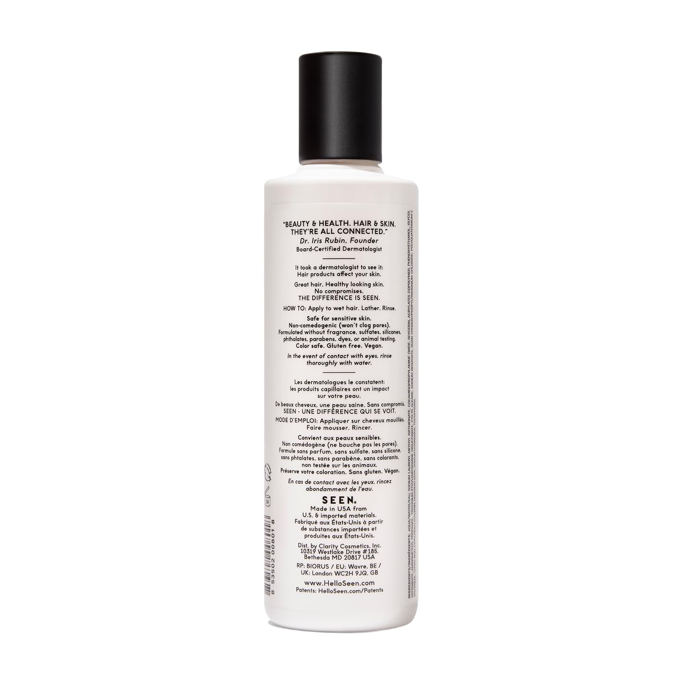 SEEN Shampoo, Fragrance Free - Non-Comedogenic & Sulfate-Free Hair Shampoo- Dermatologist-Developed - Safe for Sensitive, Eczema & Acne Prone Skin