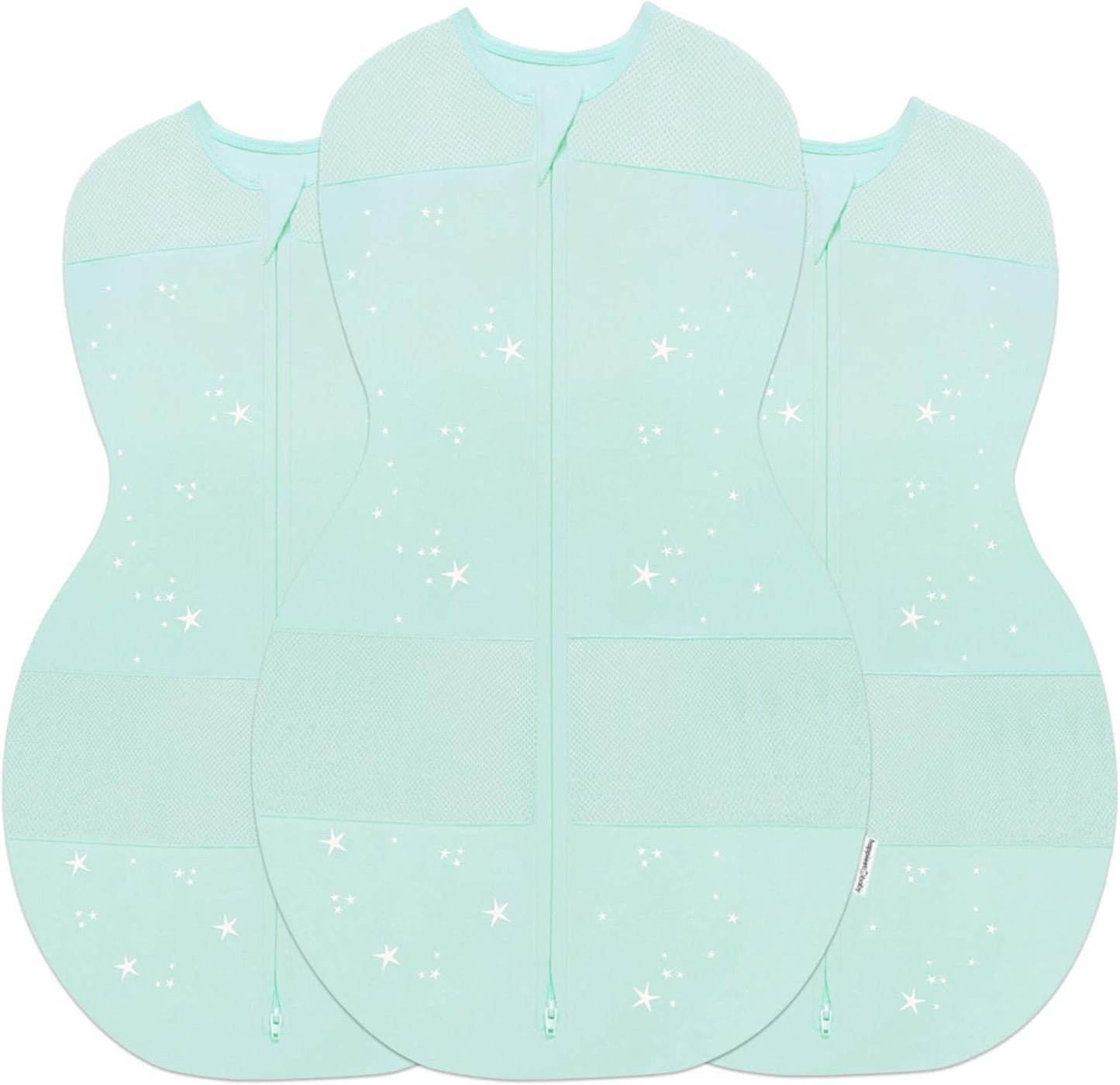 Happiest Baby Sleepea 5-Second Swaddle - 100% Organic Cotton Baby Swaddle Blanket - Doctor Designed Promotes Healthy Hip Development - 3-Pack Bundle (Teal Stars, S, M, L)