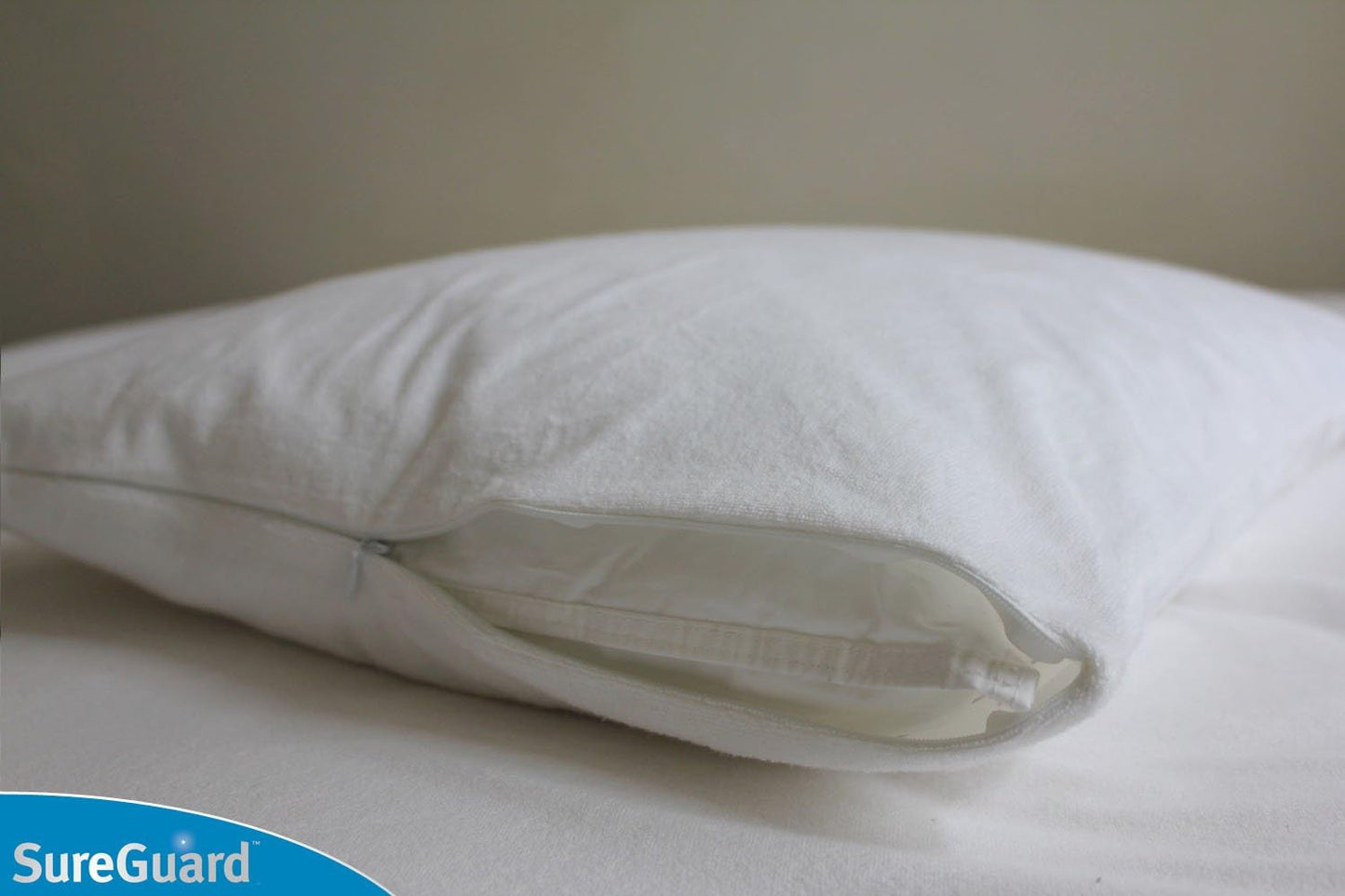 Set of 2 Queen Size SureGuard Pillow Protectors - 100% Waterproof, Bed Bug Proof, Hypoallergenic - Premium Zippered Cotton Terry Covers