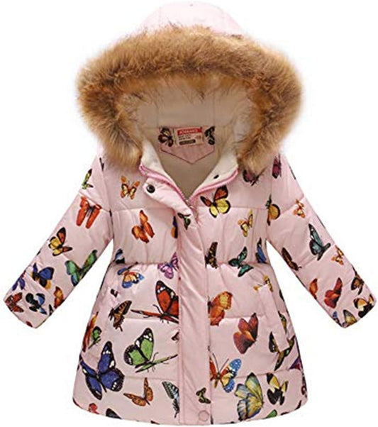 Miss Bei Girl's Winter Coat Jacket Hooded Kids Toddler Flower Print Parka Outwear Warm Cotton Puffer Hooded Jacket