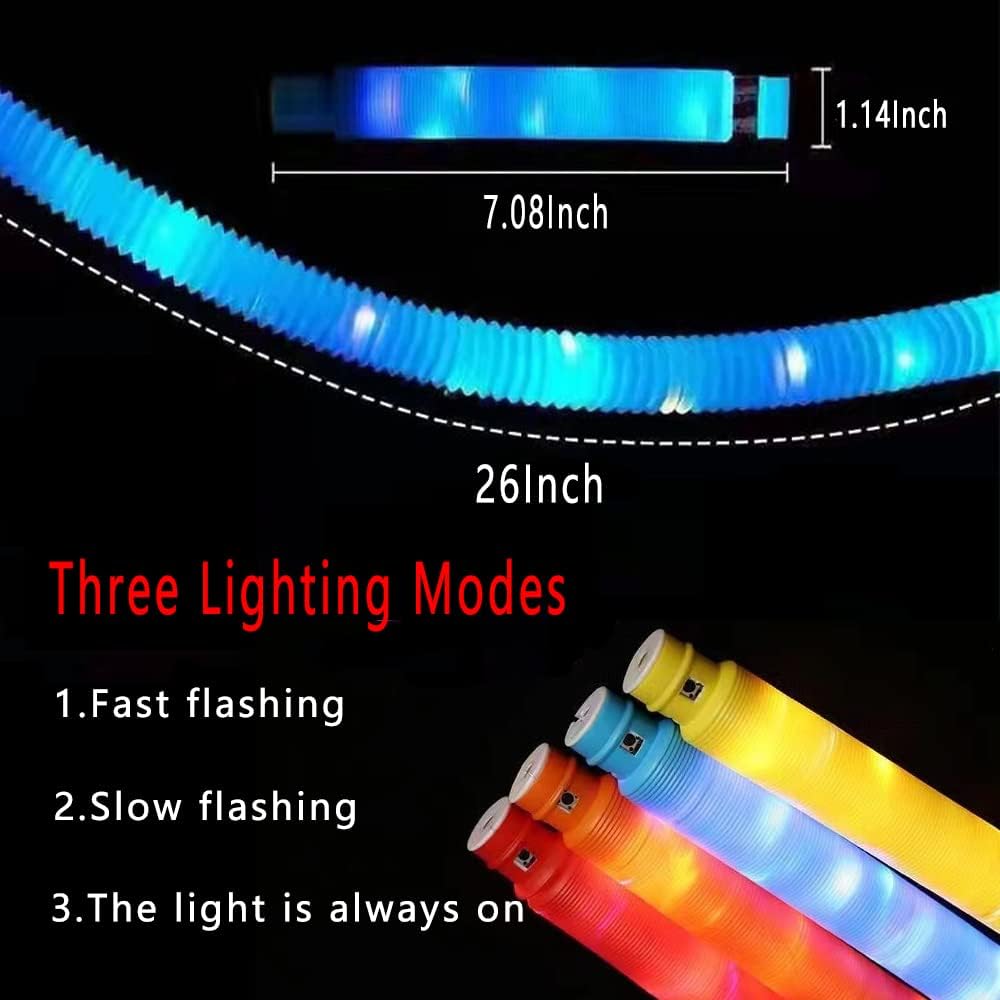 LED Light Up Pop Tubes Glow Sticks, Fidget Sensory Toys, Glow in The Dark Christmas Party Supplies Goodie Bag Stuffers for Boys Girls Birthday Party Carnival Return Gifts (50pcs)