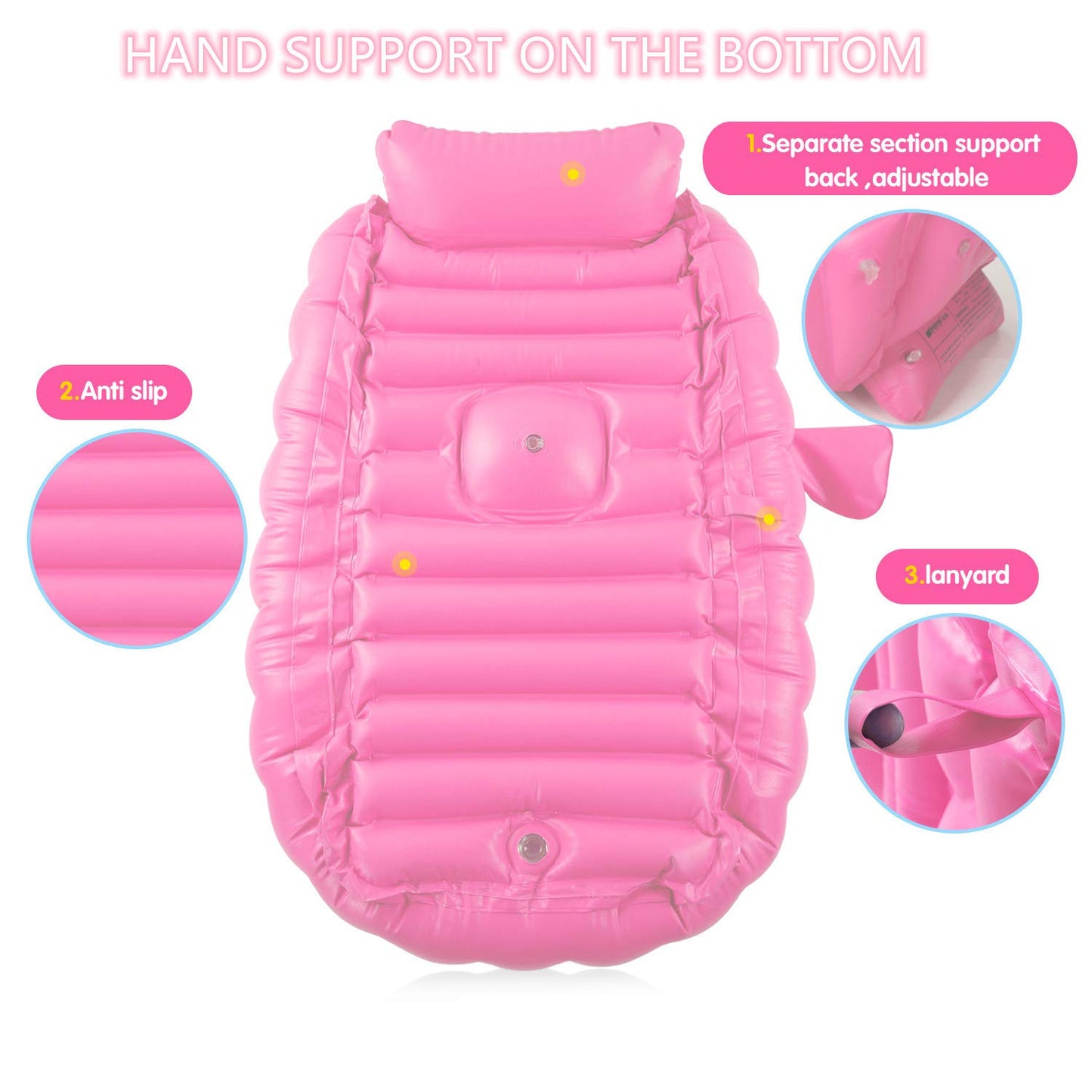 Inflatable Baby Bathtub, Portable Infant Toddler Bathing Tub Non Slip Travel Bathtub Mini Air Swimming Pool Kids Thick Foldable Shower Basin with Air Pump, Pink