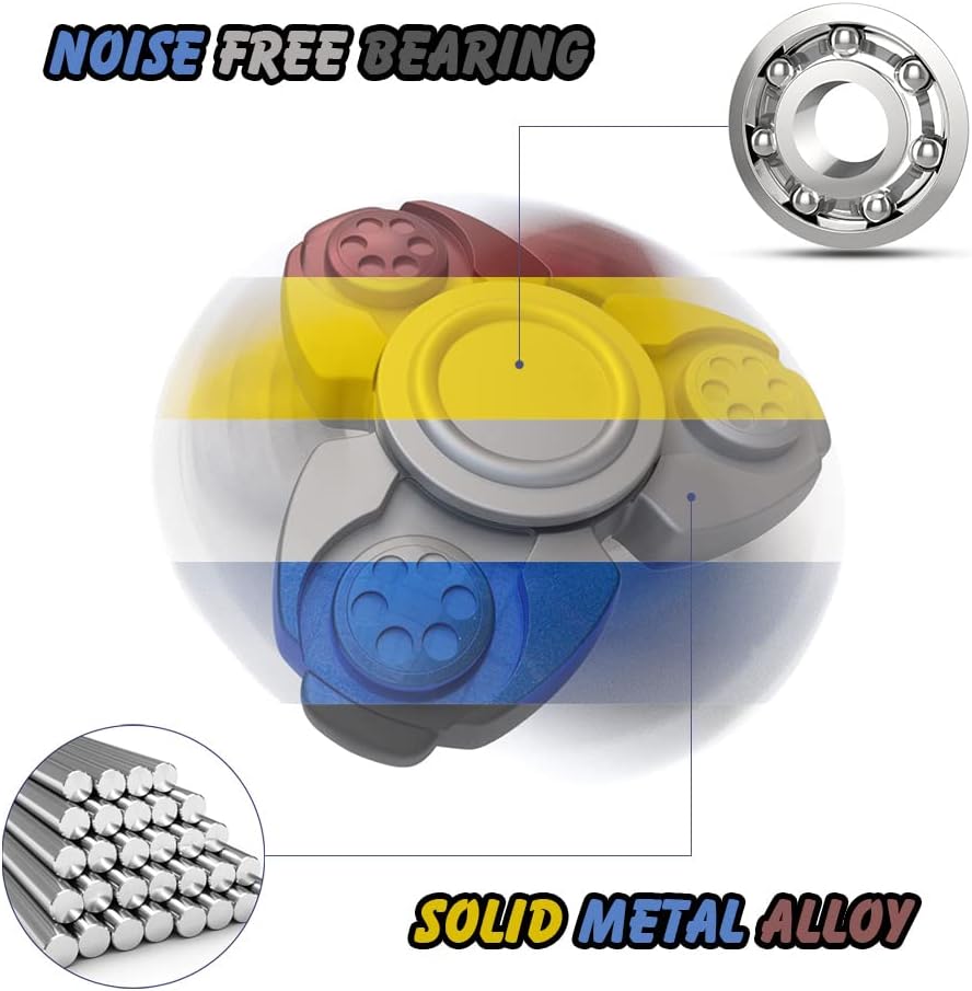 Solid Metal Fidget Spinner Sensory Novelty Hand Finger Spinning Toy Stocking Stuffers Ideas ADD ADHD Stress Relief and Anxiety Relieves Reducer for Kids and Adults. (Blue)